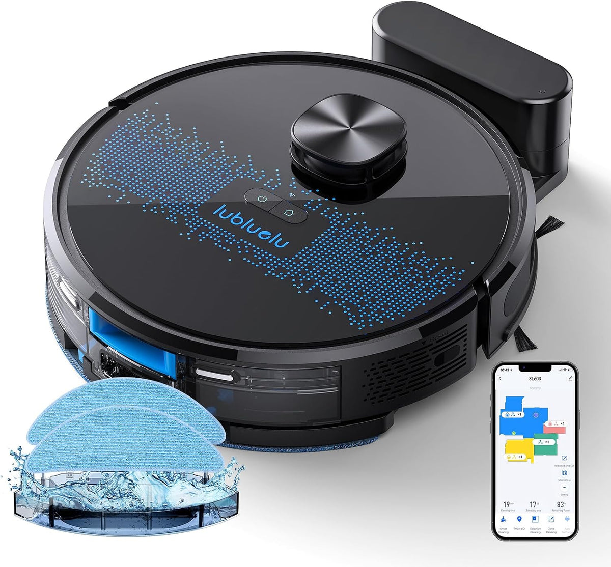 Lubluelu SL60D Robot Vacuum and Mop Combo, 55dB Low Noise, Ultra-Slim Body, App Control, Multi-Layered Mapping, Self-Charging, for Pet Hair