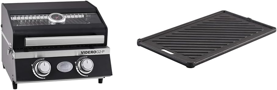 RÖSLE Gasgrill BBQ-Portable VIDERO G2-P tragbarer Tischgrill mit 2 Edelstahlbrennern & Grillplatte VIDERO G2-P Hochwertige Grillplatte aus Gusseisen