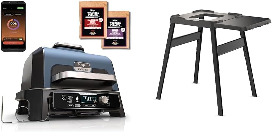 Ninja Woodfire Pro Connect XL Elektrischer BBQ Smoker Grill & Woodfire verstellbarer Ständer und Beistelltisch