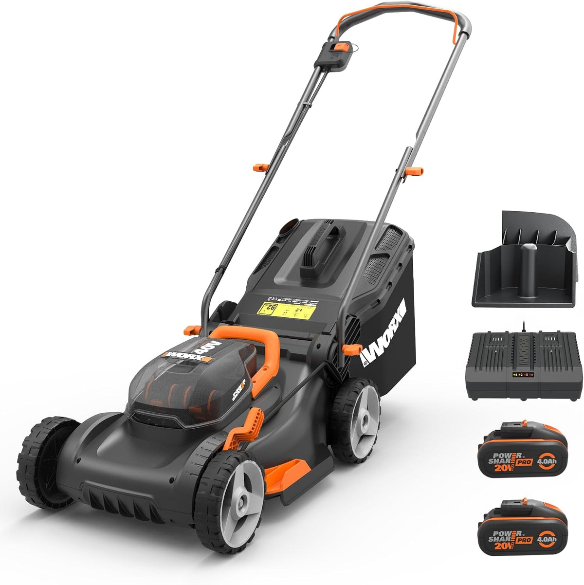 WORX WG743E Akku-Rasenmäher 40V, Rasenmähen ohne Kabel, für Gärten bis zu 500m² (inkl. 2X 4Ah Akkus & Dual-Ladegerät)
