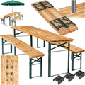 tectake Bierzeltgarnitur mit Tisch und 2X Bierbank, 170 x 46 x 78 cm, mit Schirmhalterung und 12 Bodenschoner Bierzeltgarnitur, klappbar, lackiert