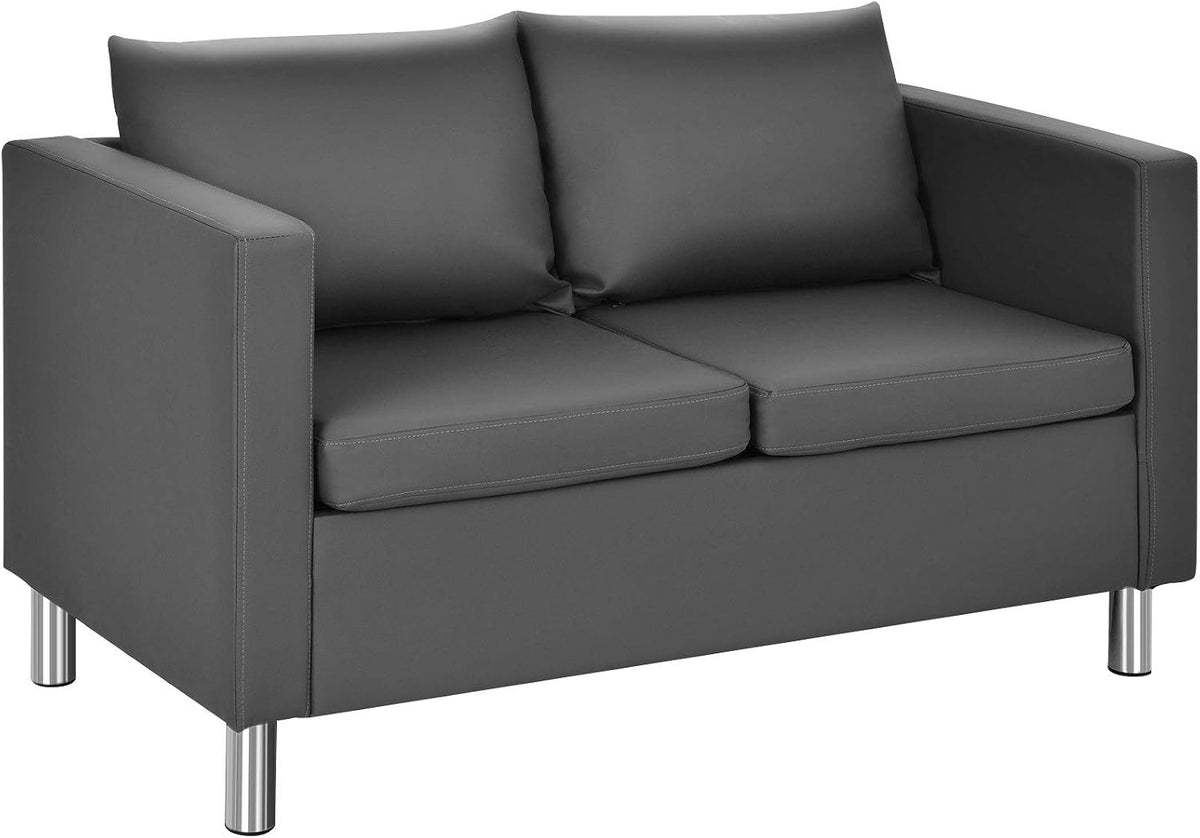 HOMASIS 2 Sitzer Sofa, 120 x 60 x 62,5 cm, Couch mit abnehmbaren Rückenkissen & Sitzkissen, Polstersofa mit Metallfüßen, Grau