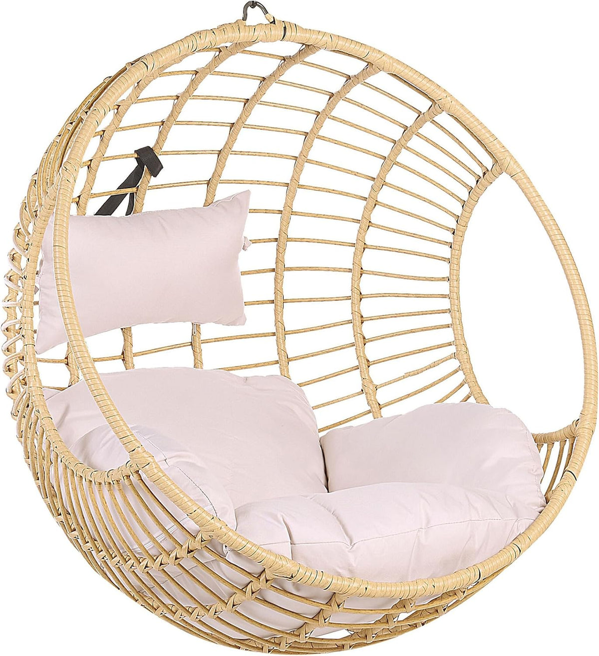 Hängekorbsessel aus Rattan Beige ohne Gestell inkl. Sitz- u. Kopfkissen Aspio