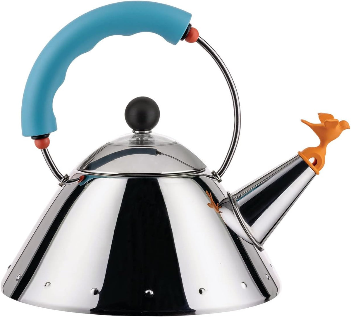 Alessi Kettle 9093/1 LAZ, Wasserkessel mit Magnetboden aus Edelstahl 18/10 Glänzend Poliert, für Induktionsherde Geeignet, Hellblau