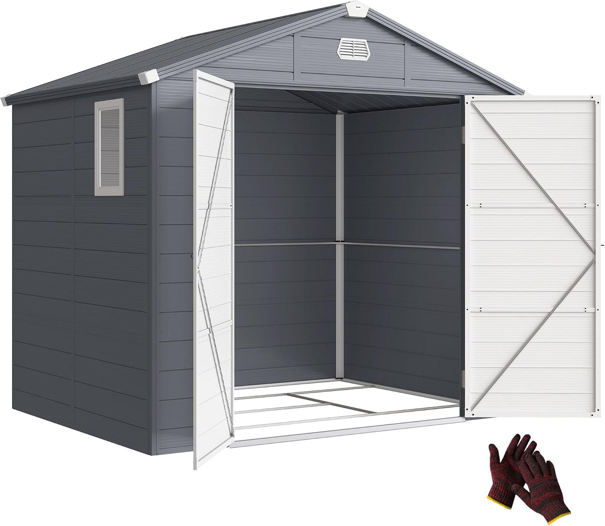 Outsunny Gerätehaus 4,1m², 240 x 190 x 228 cm, Geräteschuppen mit Satteldach, Gartenhaus für Garten Dunkelgrau